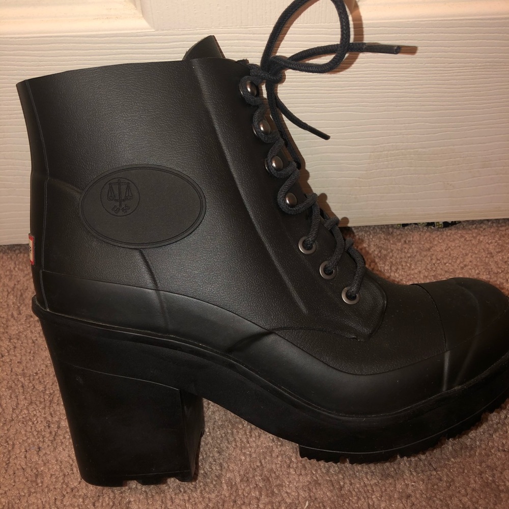 Hunter Black Rain Combat Boots w/ Heel